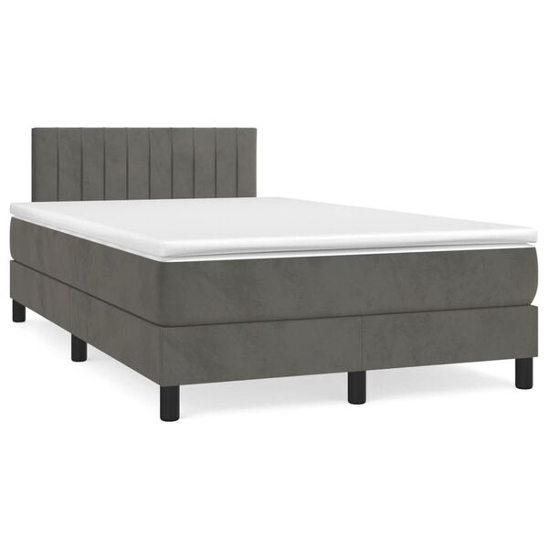 vidaXL Pat box spring cu saltea, gri &icirc;nchis, 120x190 cm, catifea
