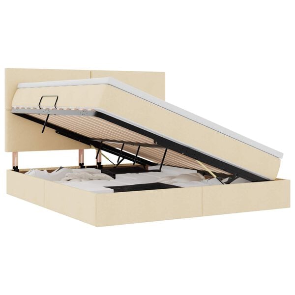 vidaXL Pat cu saltea și LED cu saltea Creme 160 x 200 cm Poliester