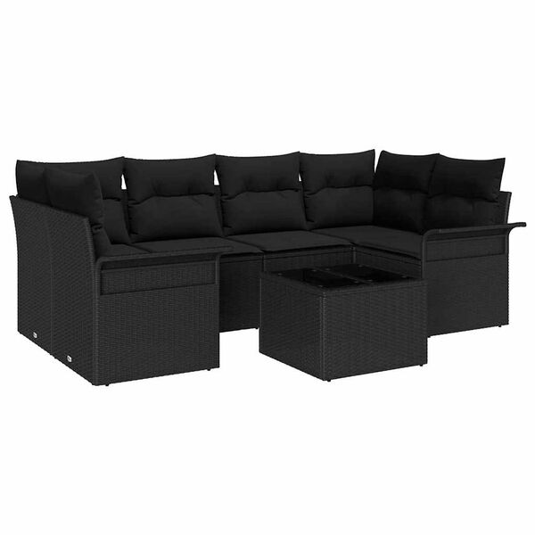 vidaXL Set de canapele pentru grădină 7 pcs Negru Rattan poli