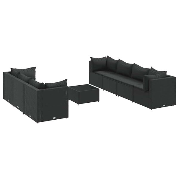 vidaXL Set mobilier de grădină cu perne, 8 piese, negru, poliratan