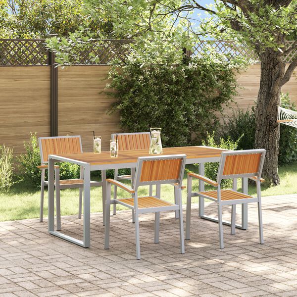 vidaXL Set de masă pentru grădină 5 pcs Gri Lemn Solid de Acacia