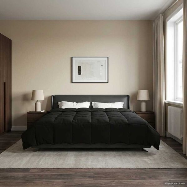 vidaXL Duvet de iarnă Patos Negru 200 x 200 cm Microfibră