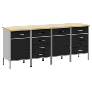 vidaXL Dulap de lucru cu sertar 4 buc. Negru și Gri 200 x 55 x 85 cm