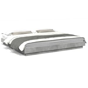 vidaXL Cadru de pat cu lumini LED gri beton 180x200 cm, lemn prelucrat