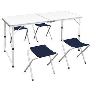vidaXL Set camping masă reglabilă &icirc;nălțime/4 scaune pliabile 120x60 cm