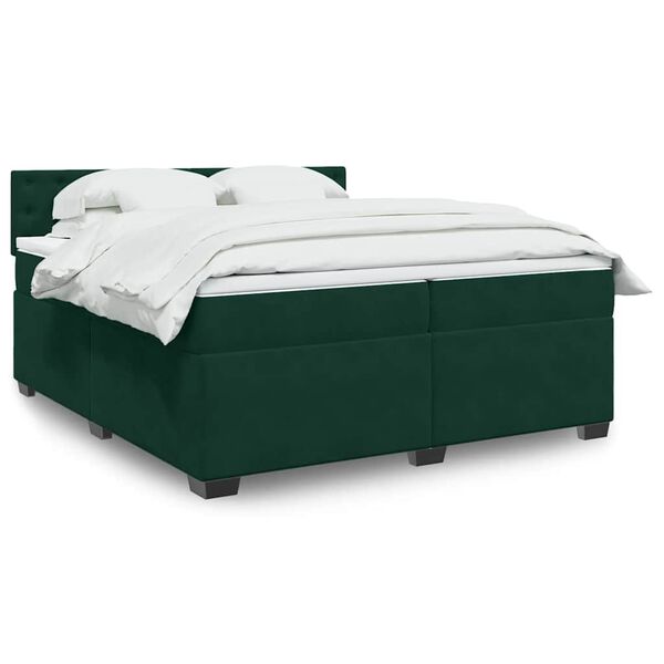 vidaXL Pat box spring cu saltea, verde &icirc;nchis, 200x200 cm, catifea