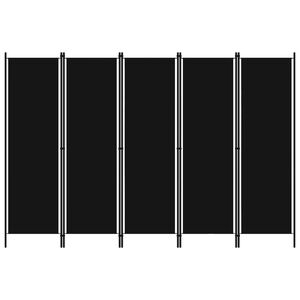vidaXL Paravan de cameră cu 5 panouri, negru, 250 x 180 cm