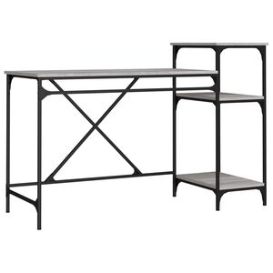 vidaXL Birou cu rafturi, gri sonoma, 135x50x90 cm, lemn compozit/fier
