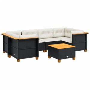 vidaXL Set canapele de grădină cu perne, 7 piese, negru, poliratan