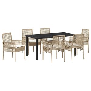 vidaXL Set de masă pentru grădină cu pernă 7 pcs Bej poliratan