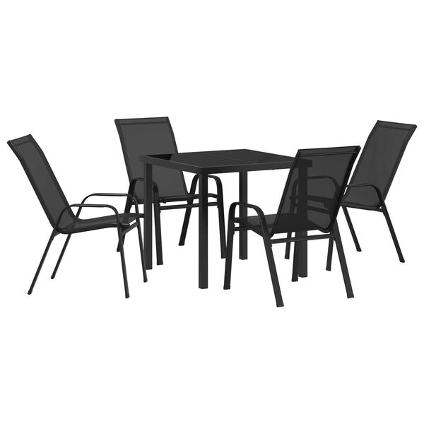 vidaXL Set de masă pentru grădină 5 pcs Negru Oțel acoperit cu pulbere