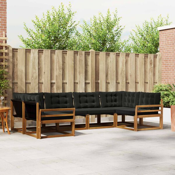 vidaXL Set de canapele de exterior cu pernă 6 pcs Natural și Negru