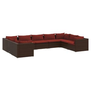 vidaXL Set mobilier de grădină cu perne, 9 piese, maro, poliratan