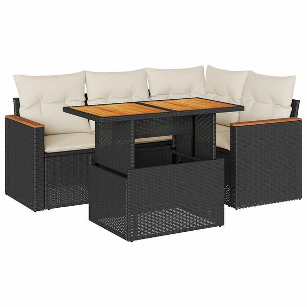 vidaXL Set mobilier de grădină cu perne, 5 piese,poliratan/lemn acacia