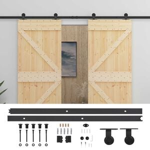 vidaXL Ușă glisantă 2 pcs Natural și Negru Lemn masiv de pin