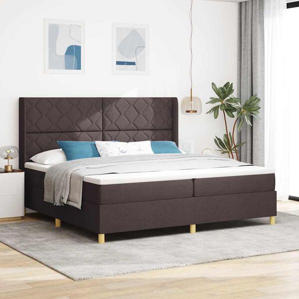 vidaXL Pat cu arcuri cu saltea cu headboard Maro 200 x 200 cm țesătură