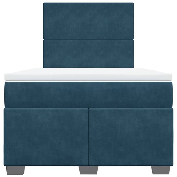 vidaXL Pat box spring cu saltea, albastru, 120x190 cm, catifea