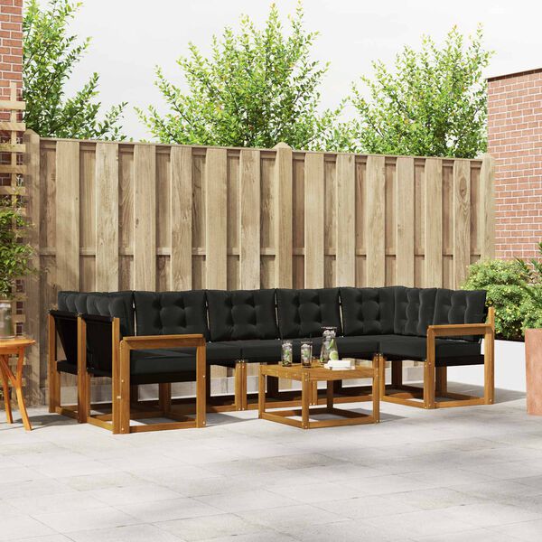 vidaXL Set de canapele de exterior cu pernă 8 pcs Natural și Negru