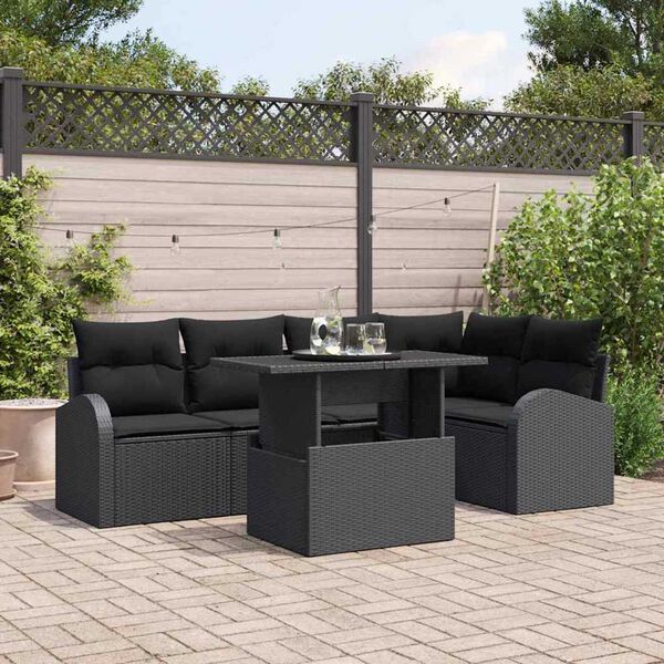 vidaXL Set de canapele pentru grădină cu pernă 6 pcs Negru Rattan poli