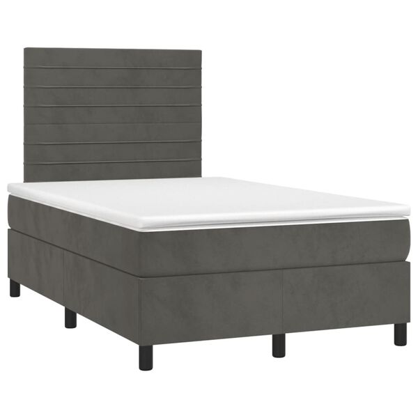 vidaXL Pat box spring cu saltea, gri &icirc;nchis, 120x190 cm, catifea
