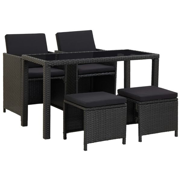 vidaXL Set mobilier de exterior cu perne, 5 piese, negru, poliratan