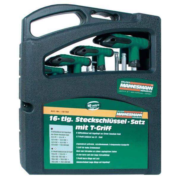Br&uuml;der Mannesmann Set de chei cu m&acirc;ner &icirc;n formă de T, 16 piese, 18190