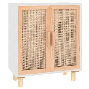 vidaXL Servantă, alb, 60x30x70 cm, lemn masiv pin și ratan natural