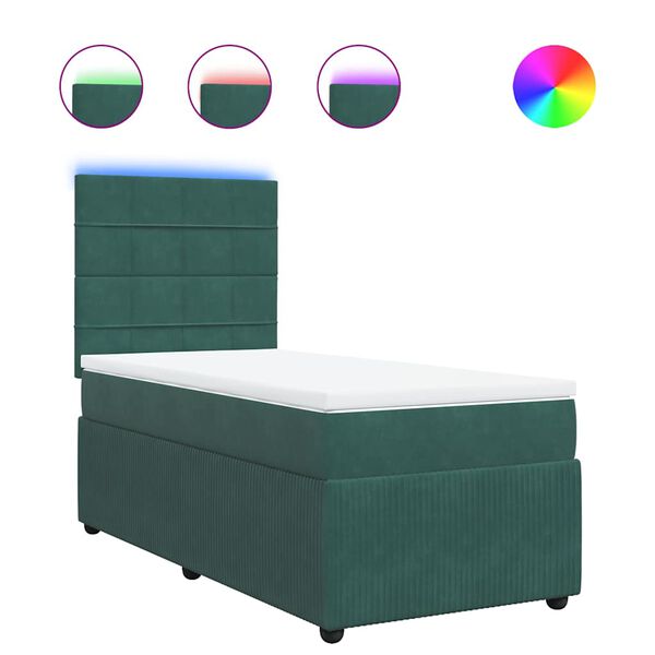vidaXL Pat box spring cu saltea, verde &icirc;nchis, 90x190 cm, catifea