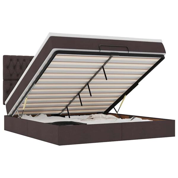 vidaXL Cadru de pat otoman cu saltea țesătură maro &icirc;nchis 180x200 cm