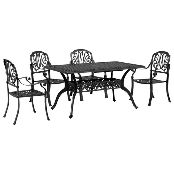 vidaXL Set mobilier de grădină, 5 piese, negru, aluminiu turnat