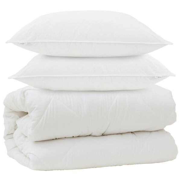 vidaXL Duvet cu perne cu pernă 3 pcs Alb Microfibră