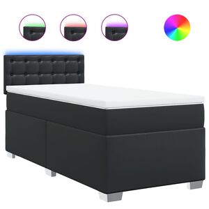 vidaXL Pat box spring cu saltea, negru, 90x190 cm, piele ecologică