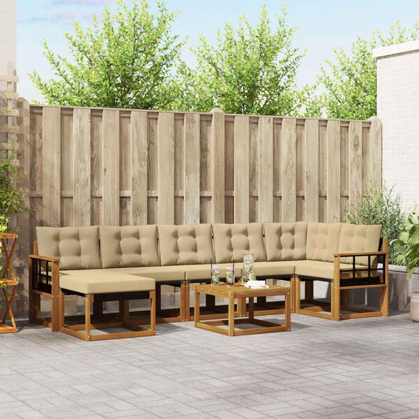 vidaXL Set de canapele de exterior cu pernă 8 pcs Natural și Bej