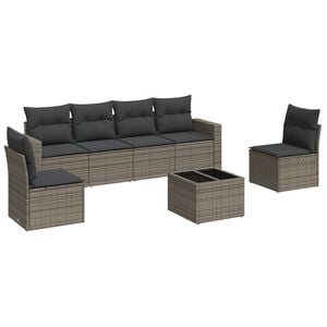 vidaXL Set canapele de grădină, 7 piese, cu perne, gri, poliratan