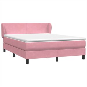 vidaXL Pat box spring cu saltea, roz, 140x210 cm, catifea