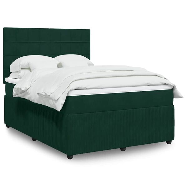 vidaXL Pat box spring cu saltea, verde &icirc;nchis, 160x200 cm, catifea
