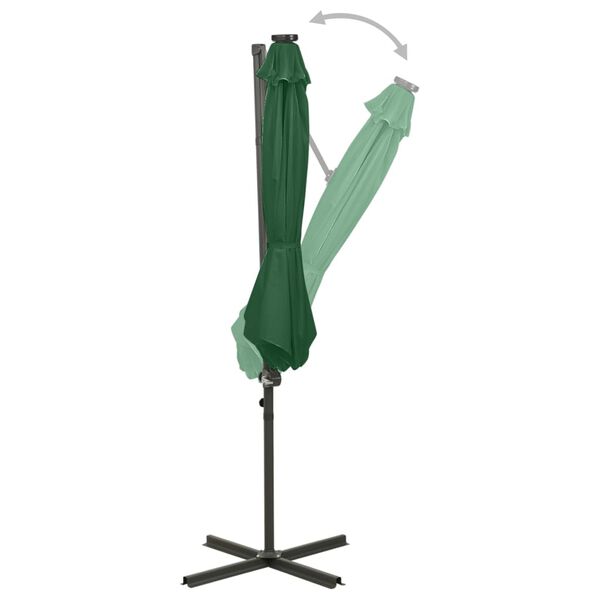 vidaXL Umbrelă &icirc;n consolă cu st&acirc;lp și LED-uri, verde, 300 cm