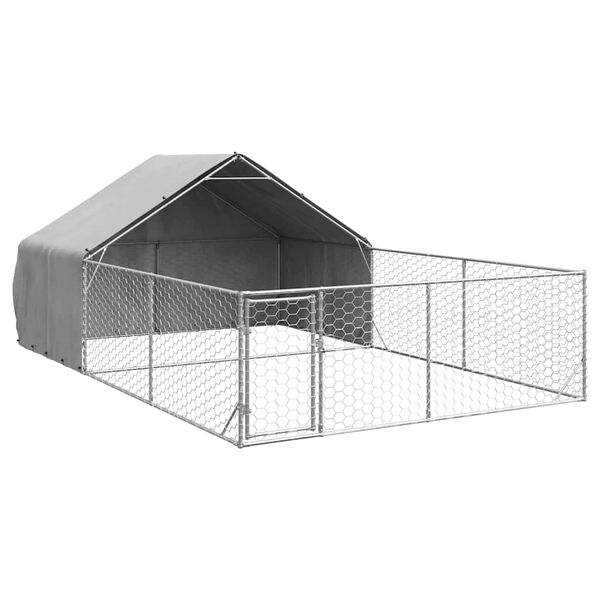 vidaXL Canisa de exterior cu alergare 6x3x1,9 m otel galvanizat