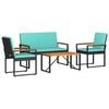vidaXL Set de Mobilier pentru Exterior cu pernă 4 pcs Negru și Turcoaz