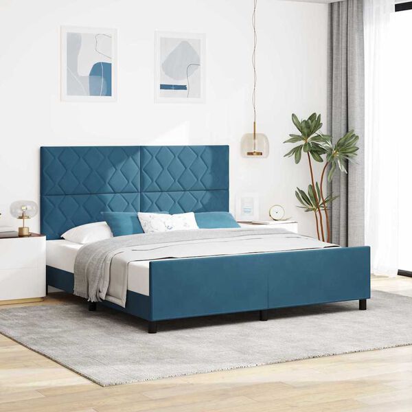 vidaXL Pat cu arcuri cu headboard Albastru &icirc;nchis 180 x 200 cm Catifea