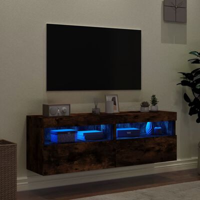 vidaXL Comodă TV de perete cu LED, 2 buc. stejar fumuriu, 60x30x40 cm