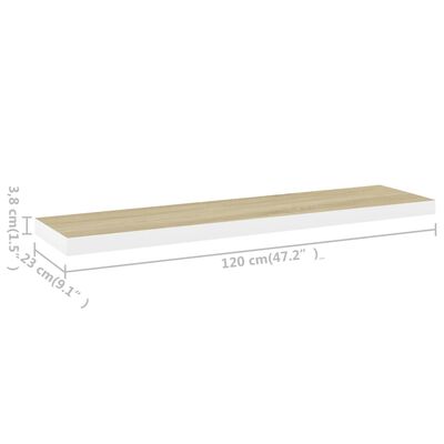vidaXL Rafturi perete suspendate 2 buc. stejar/alb 120x23,5x3,8 cm MDF