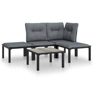 vidaXL Set mobilier de grădină, 5 piese, negru/gri, poliratan