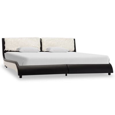 vidaXL Cadru de pat cu LED, negru și alb, 180x200 cm, piele ecologică