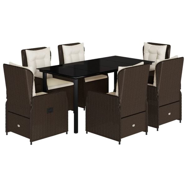 vidaXL Set mobilier de grădină cu perne, 7 piese, maro, poliratan