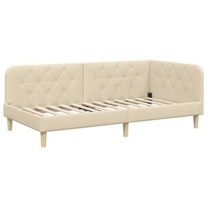 vidaXL Cadru de pat colțar cu headboard Crem 90 x 200 cm țesătură