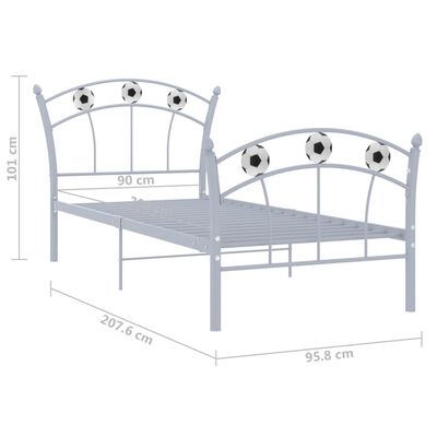 vidaXL Cadru de pat, cu model de fotbal, gri, 90 x 200 cm, metal