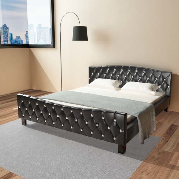vidaXL Pat cu saltea, negru, 180 x 200 cm, piele artificială
