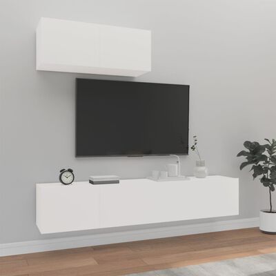 vidaXL Set comodă TV, 3 piese, alb, lemn prelucrat