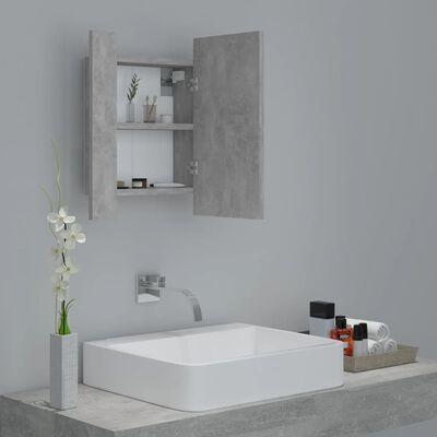 vidaXL Dulap de baie cu oglindă & LED, gri beton, 40x12x45 cm acril